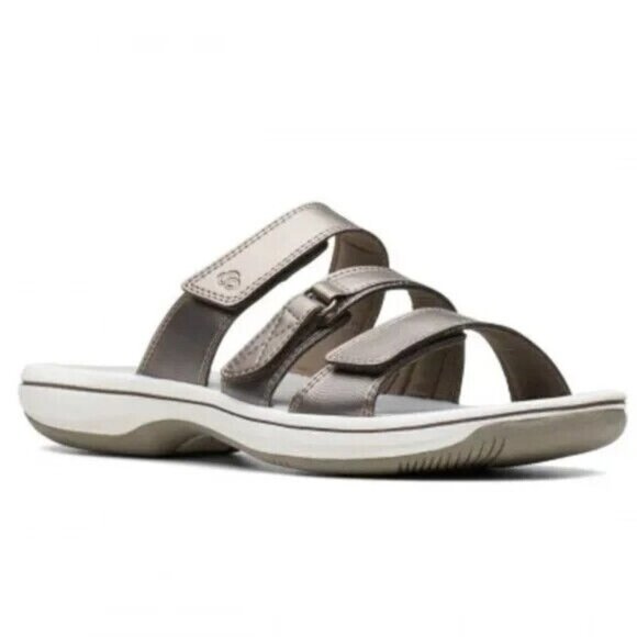 Clarks Brinkley Coast Slide Sandal in Pewter NEW US Size 10 M Open Toe Slip On - Picture 1 of 9